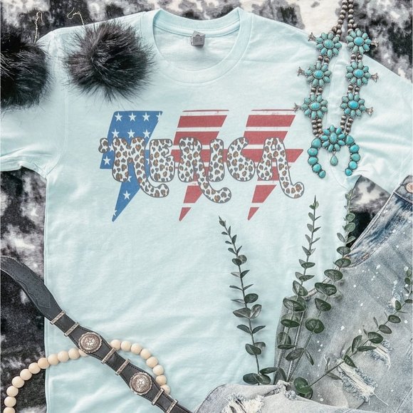 Whiskey Kiss Tops - LEOPARD 'MERICA Handmade Graphic Tee